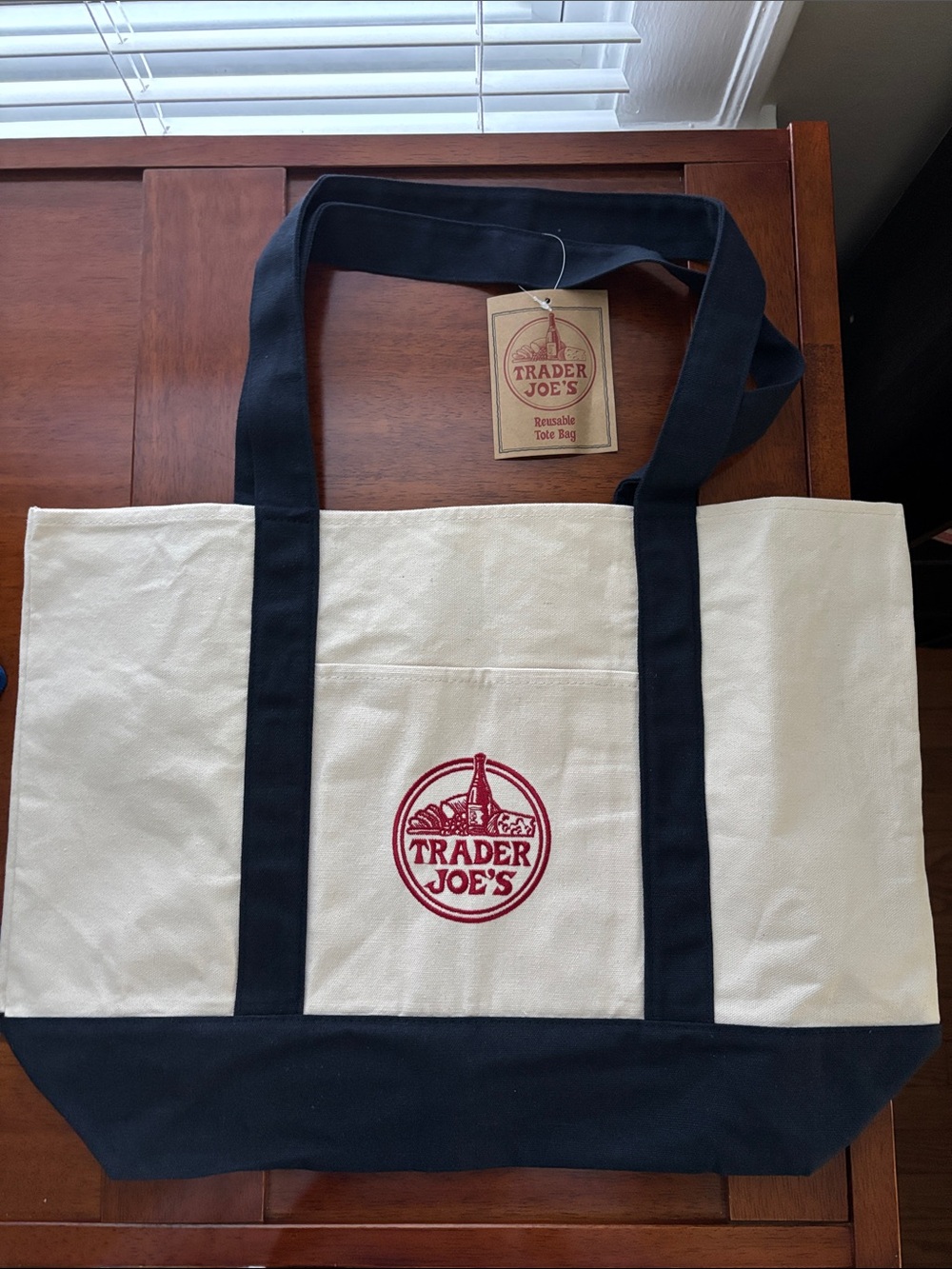 Trader Joe's Large Canvas Tote Reusable Shopping Bag Navy Blue